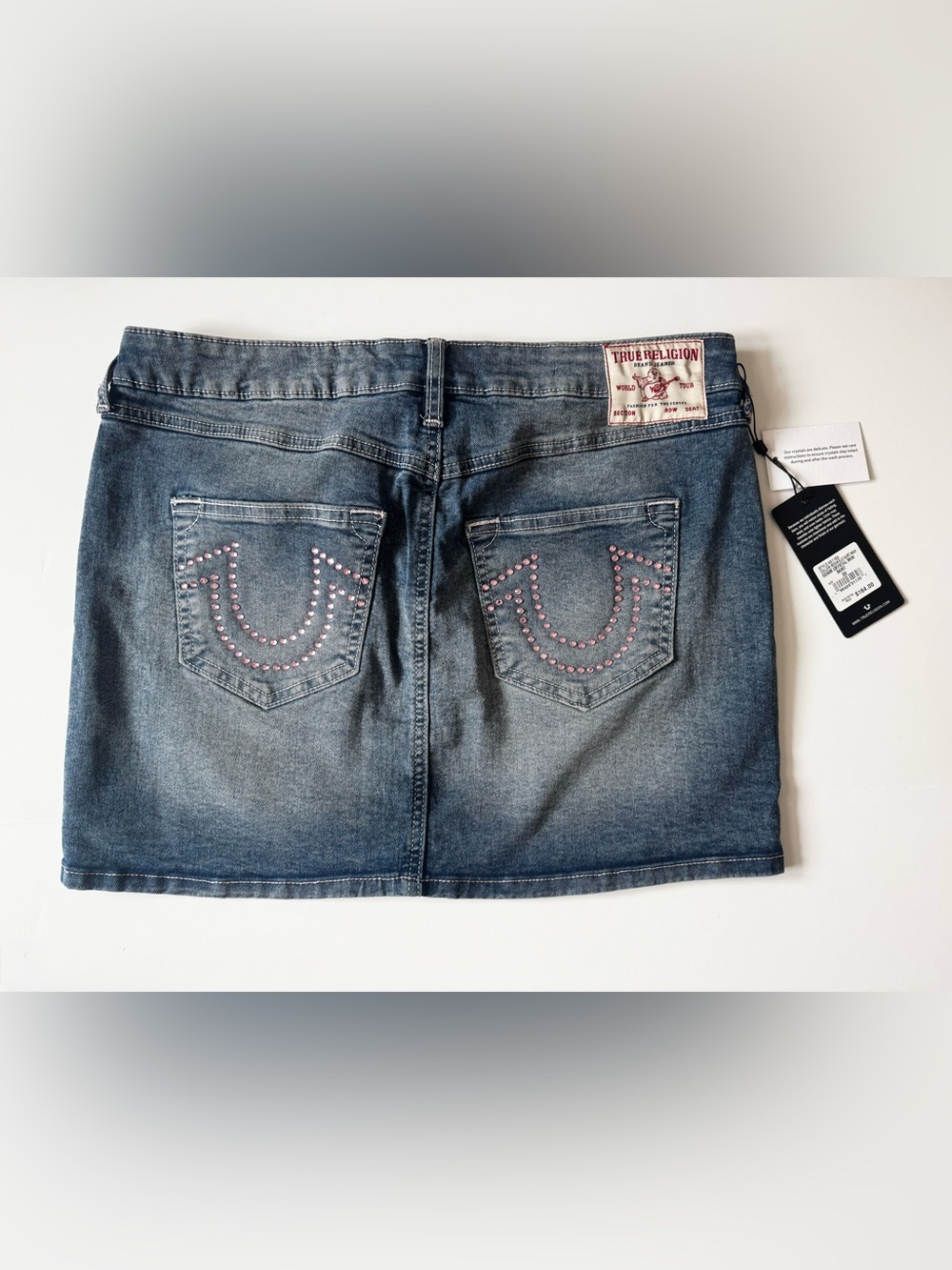 True Religion Denim Crystal Mini Skirt, Medium Wash, NWT, Women’s Size 30